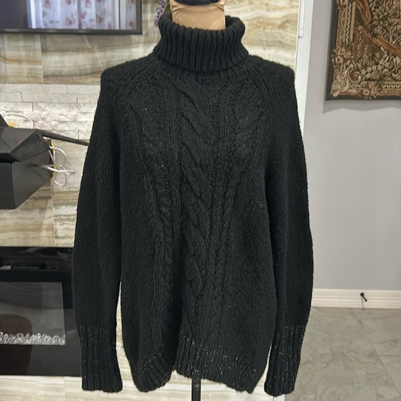 Simply Vera Wang Cable Knit Black Turtleneck Sweater/Silver Sparkle. Size L(812) - Picture 3 of 13